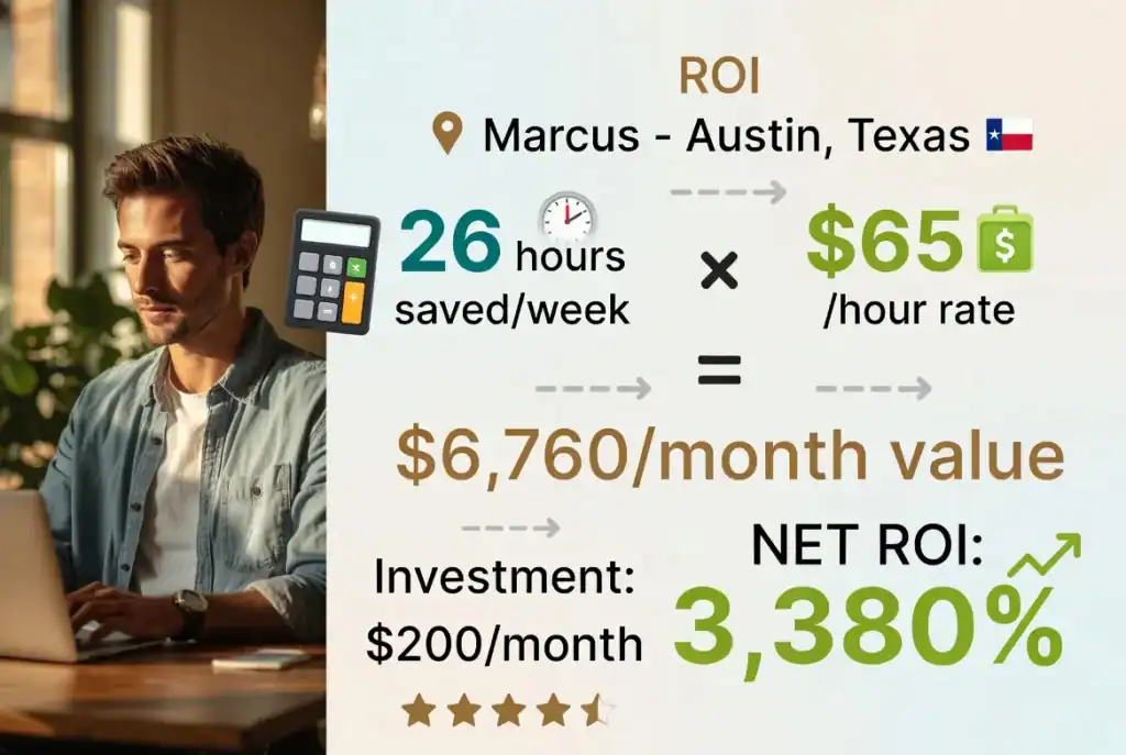 Marcus Austin Texas ROI calculation showing 3,380% return on ChatGPT-5 Pro investment