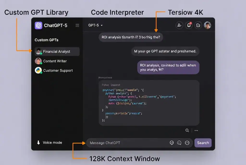 ChatGPT-5 interface showing custom GPT creation for business automation
