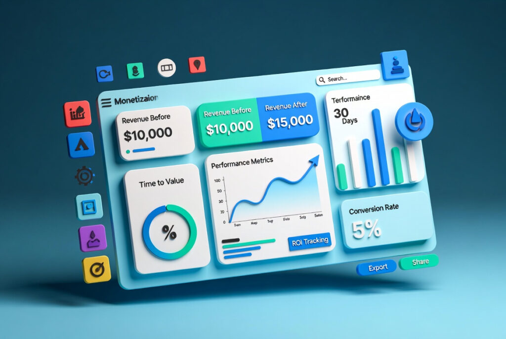 Before-and-after ROI comparison dashboard for AI project management tools showing time savings, delivery rates, and meeting reduction