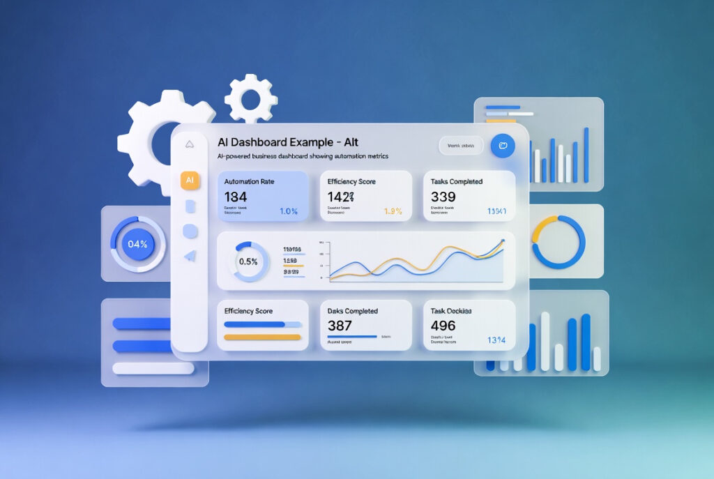 AI Dashboard Example – Alt: AI-powered business dashboard showing automation metrics